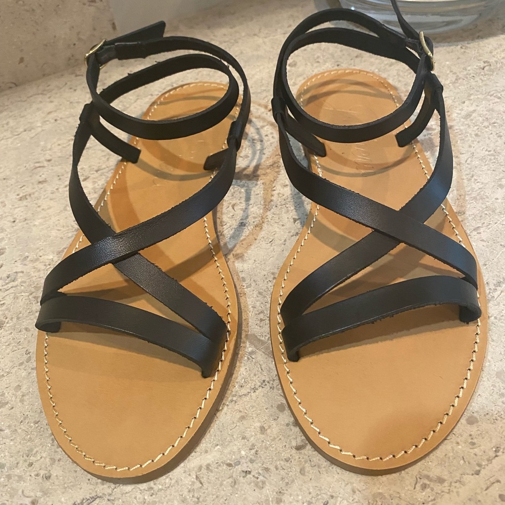 J. Crew Flat Strappy Sandals In Black Leather - Picture 14 of 14